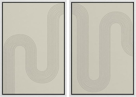 SIGNWIN Framed Canvas Print Wall Art Set Geometric Tan Pastel Color Field Landscape Abstract Shapes Cozy Neutral Modern Art Minimalism Decorative for Living Room, Bedroom, Office - 24"x36"x2 White