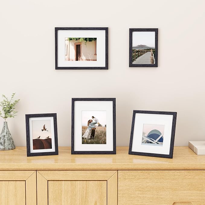 5x7 Picture Frame, Solid Oak Wood 5 x 7 Frame with Plexiglass, 5 by 7 Photo Frame for Wall & Tabletop Display, 5x7 Picture Frame Matted to 4x6, Black Color, 3 Pack