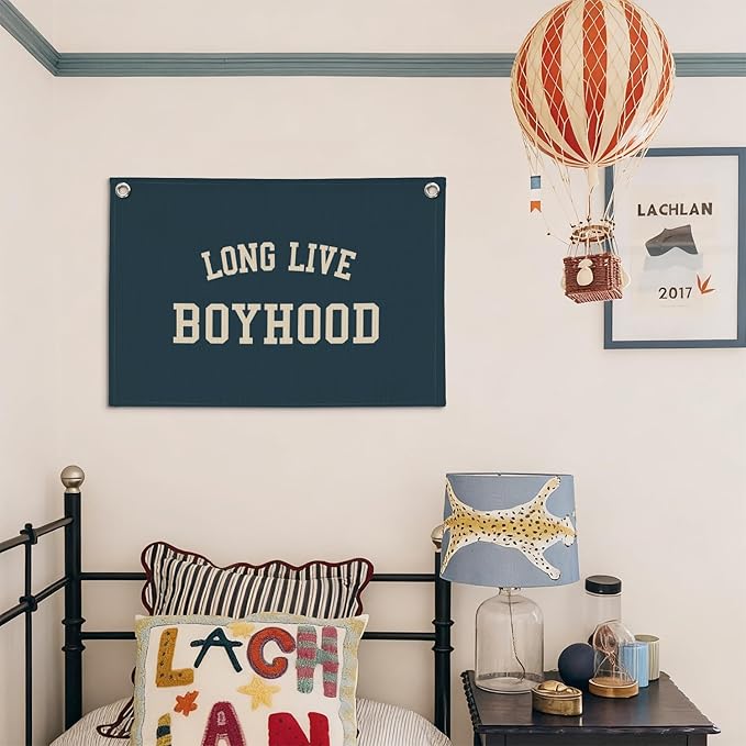 Long Live Boyhood Boy Room Decor Wall Art, Nursery Playroom Linen Banner Print Decor for Bedroom Living Room Dorm Toddler Decorations Teen Boy Room Decor 30X20 Inch