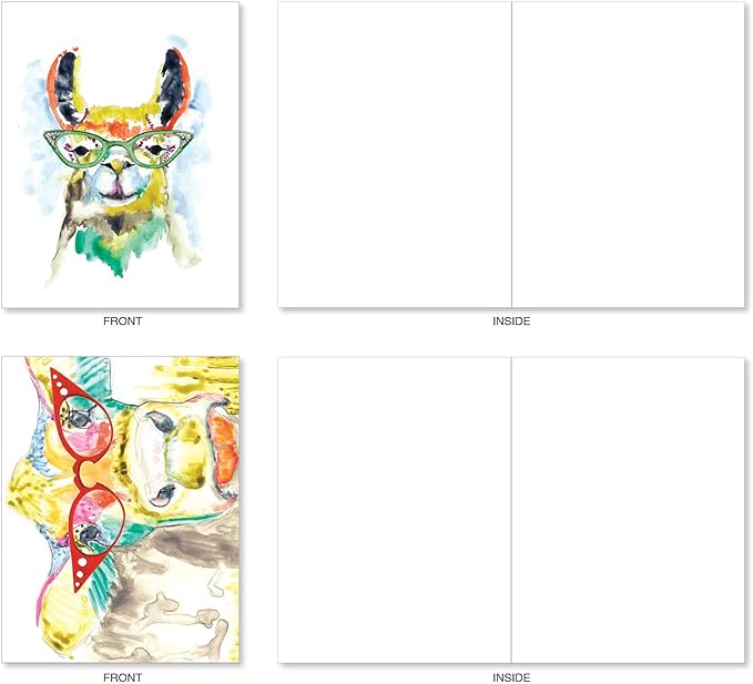 The Best Card Company Assorted Watercolor Blank Greeting Card Box Set - Incl. 20 Notecards + Envelopes, 10 Unique Designs for Thank You, Invitations, More - Rainbow Splash Animals AM6137OCB-B2x10
