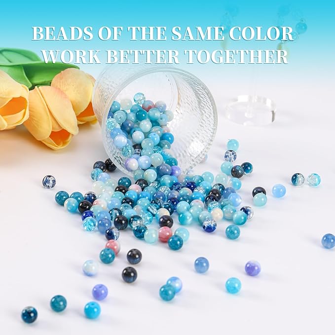 Glass Beads for Jewelry Making, 18 Colors Bead Bracelet Making Kit Including 2-8mm Bead spacers, Blue Round Beads for DIY Jewelry Making Supplies for Adults, Bracelet Necklace Earring Making kit