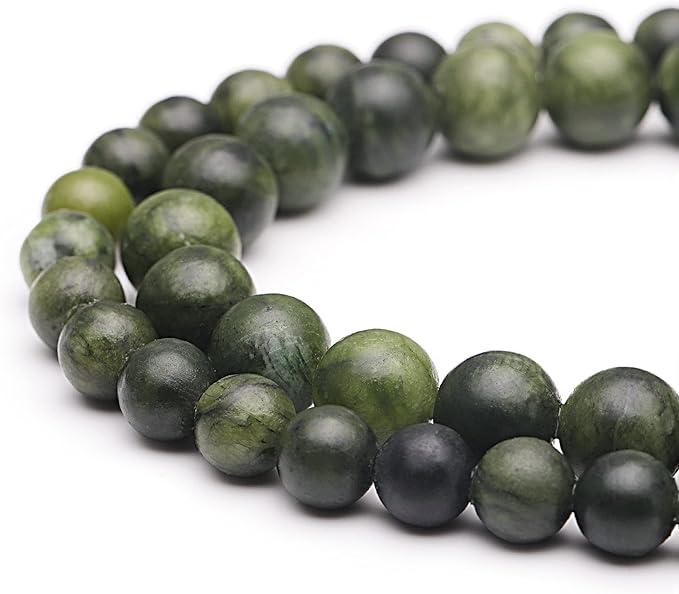 Youngbling Natural Jade Beads for Jewelry Making,8mm Green Jade Polished Round Smooth Stone Beads,Genuine Real Stone for Bracelet Necklace 15 Inch(Green Jade,8mm)