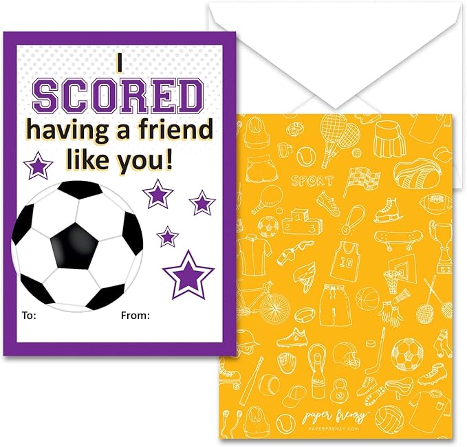 Paper Frenzy Soccer Themed Valentines - 25 pack WITH ENVELOPES