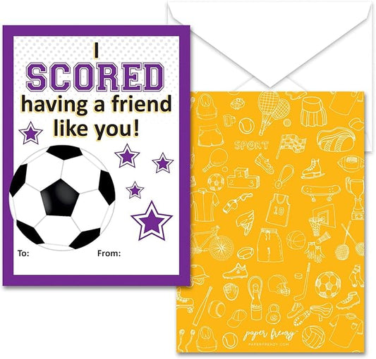 Paper Frenzy Soccer Themed Valentines - 25 pack WITH ENVELOPES