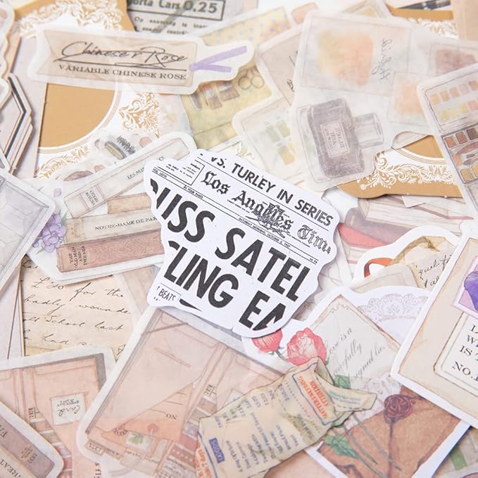 Alideco 260pcs Vintage Scrapbook Supplies Pack for Art Journaling Bullet Junk Journal Planners DIY Paper Stickers Craft Kits Notebook Collage Album Aesthetic Cottagecore Picture Frames(Book study)