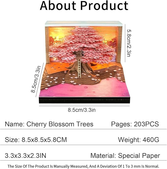 Time Piece Calendar 2026,3D Tree Tear-Away Memo Pad Creative Desk Calendars,3D Notepad Paper Carving Art Sticky Notes,3D Calendar 2026 Suitable for Room and Office Desktop Decoration