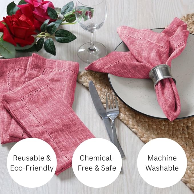 Slub Textured Dinner Napkins Set of 6-100% Cotton Cloth Napkins 18x18 Inch - Soft Durable Washable Fabric Napkins for Everyday Use & Special Occasions Christmas - Wine Red