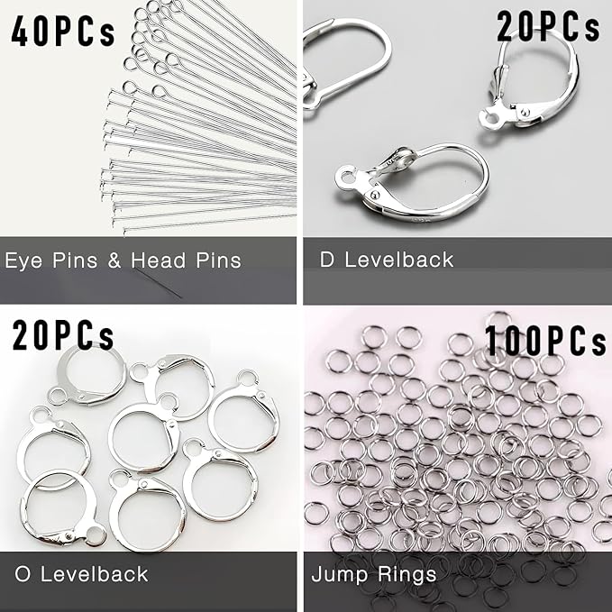 180Pcs No Tarnish Leverback Hooks for Earring Making, stino Hypoallergenic Stainless Steel Jewerly Findings Supplies, Gold Plated & Silver Set (Silver)