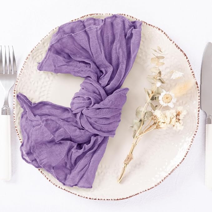 30 Pack Lavender Purple Cheesecloth Napkins Christmas Cloth Napkins Set of 30 Holiday Dinner Napkins Bulk 21x21 Inches for Wedding Bridal Shower Baby Shower Xmas Parties