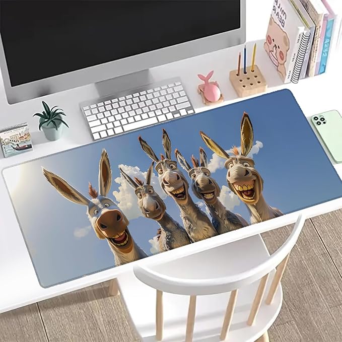 Funny Donkey Gaming Mouse Pad, Office Desk Mat, Anti-Slip Rubber Base Cool Aesthetic Mouse Pads for Computer Laptop Keyboard School Home Desktop Gamer Home Accessories Decor 31.5" x 11.8"