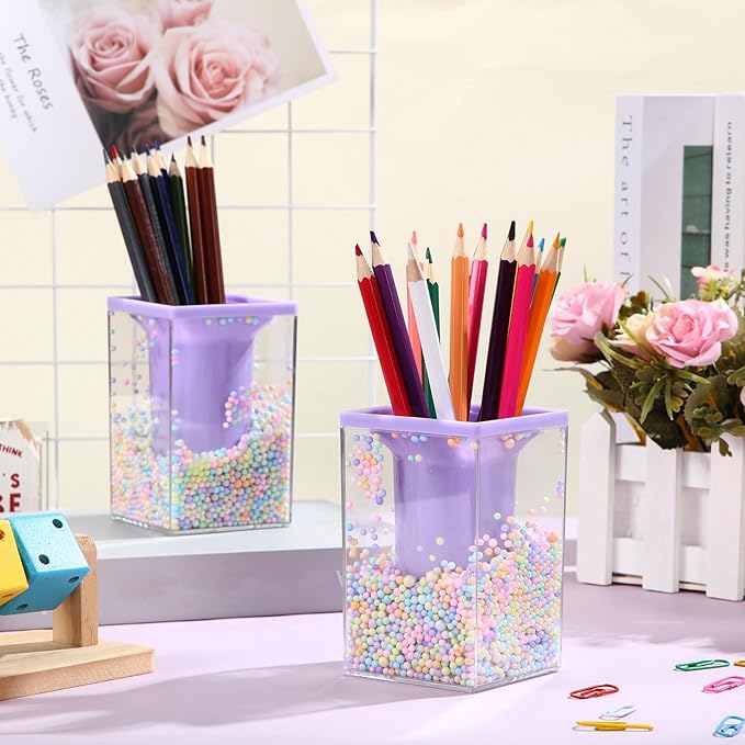 Zonon 2 Pieces Cute Bubble Pen Holder Multi-purpose Desktop Organizer Back to School Gift Kawaii Office Supplies Pastel Desk Accessories Stationery Makeup Brush Holder with Bubble Ball(Purple)
