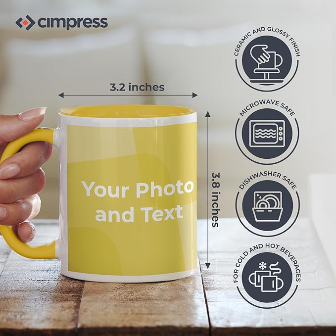Personalized Mug, Custom Ceramic Mug with Photo and Text, 11oz, Pack of 20, Glossy Coffee Cup, Perfect for Christmas, Secret Santa or as Holiday Gift for Family or Friends, White/Yellow
