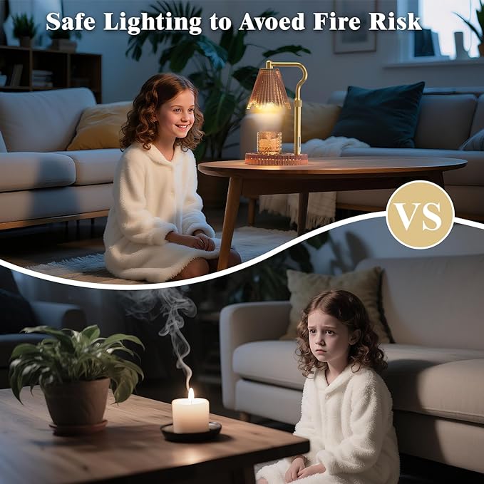 Candle Warmer Lamp with Timer & Dimmable 4-Level Brightness - Adjustable Height,for New Home Bedroom, Gifts for Women (Brown)