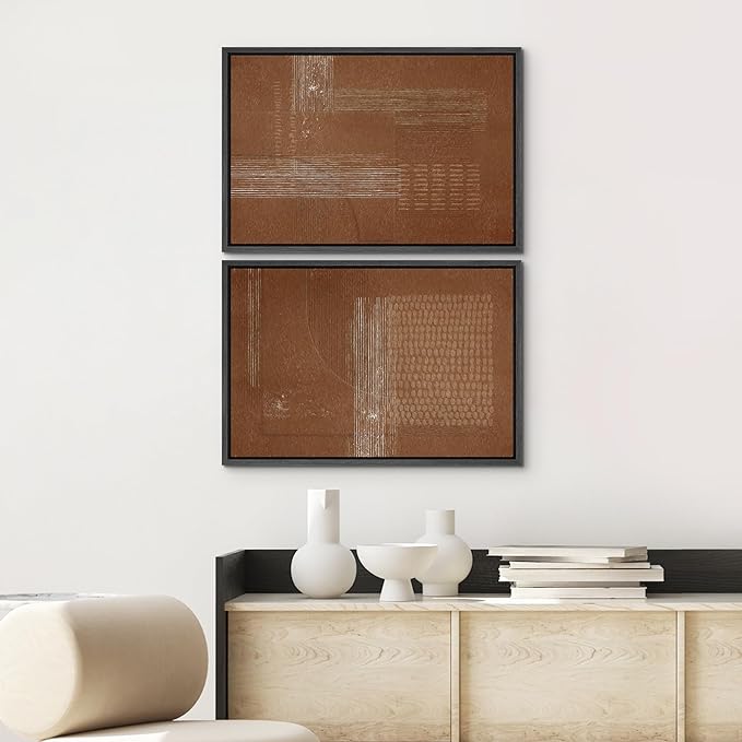 SIGNWIN Framed Canvas Print Wall Art Set Mid-Century Black Polygon Landscape Abstract Shapes Digital Art Modern Art Decorative Minimalism Vintage for Living Room, Bedroom, Office - 24"x36"x2 Black