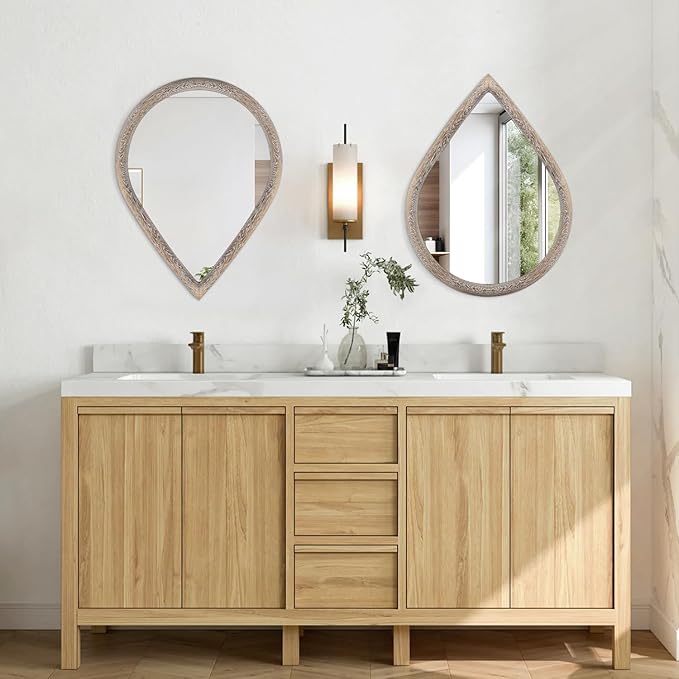 Teardrop Wall Mirror with Wood Framed Farmhouse Wall Hanging Mirrors for Wall Decor Irregular Decorative Mirror for Bedroom Living Room Bathroom 16x20 Inches