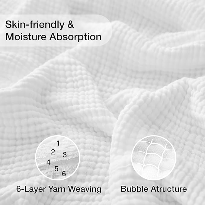 100% Cotton Muslin Blanket 50" x 60", Breathable and Lightweight Cotton Throw Blankets for Couch, Soft Cooling Summer Gauze Blanket for Adults All Season, White