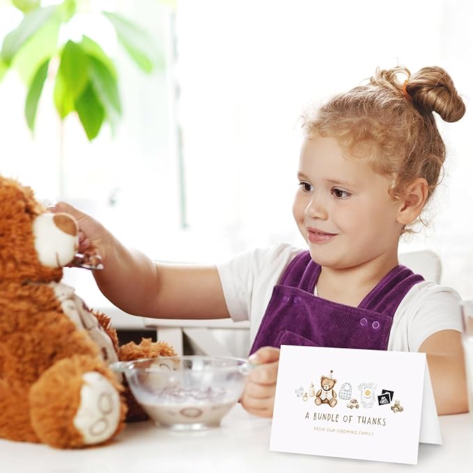 Whaline 24 Pack Bear Baby Shower Thank You Cards A Bundle of Thanks From Our Growing Family Note Cards with Envelope Sticker Greeting Blank Card for Birthday