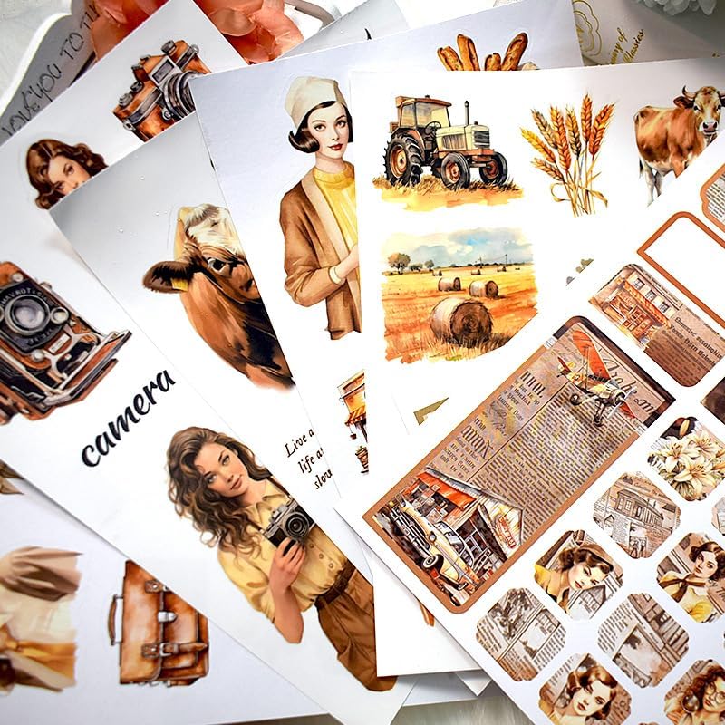 Alideco 20pcs Vintage Scrapbook Stickers Europe and The United States Figure Flowers Sticker Book for Adults Sticker journaling Stickers for Scrapbooking (shijianzhige) - Image 6