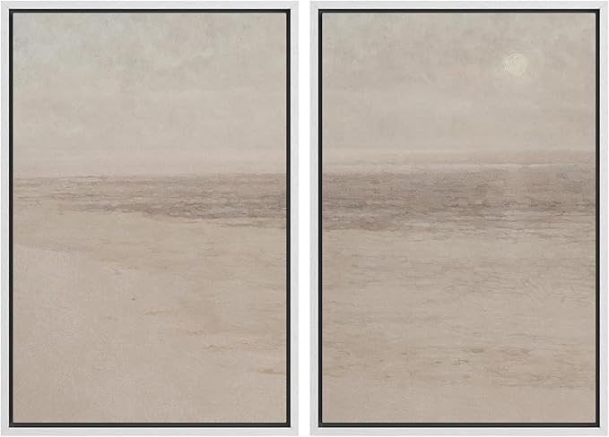 SIGNWIN Framed Canvas Print Wall Art Set Soft Abstract Landscape Cool and Neutral Tones Modern Minimalism Decorative Nordic for Living Room, Bedroom, Office - 24"x36"x2 White