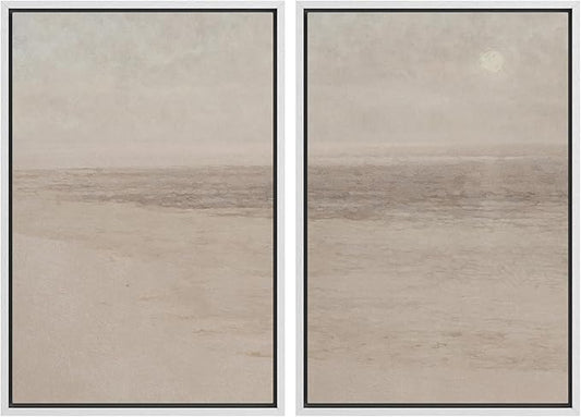 SIGNWIN Framed Canvas Print Wall Art Set Soft Abstract Landscape Cool and Neutral Tones Modern Minimalism Decorative Nordic for Living Room, Bedroom, Office - 24"x36"x2 White