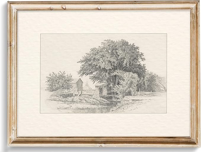 Neutral Vintage Wall Art for Home Decor, Farmhouse Landscape Sketches Wall Decor, Rustic Nature Canvas Prints Vintage Landscape Oil Painting Vintage Art Pictures for Bedroom Bathroom Decor( 8" x 10"-UNFRAMED)