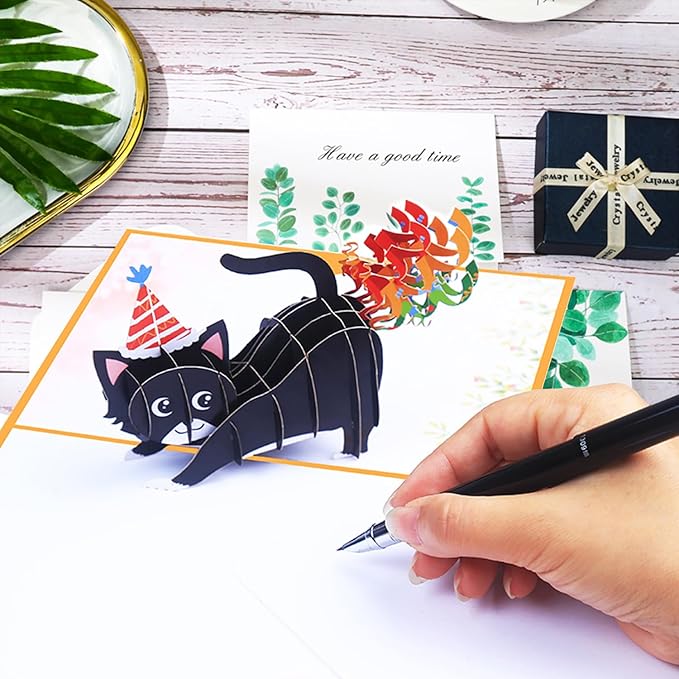 Funny Cat Pop Up Birthday Card, Funny 3D Birthday Cards for Adults and Kids with Envelopes, Handmade Gifts for Cat Mom, Dad, Friend and Every Cat Lover