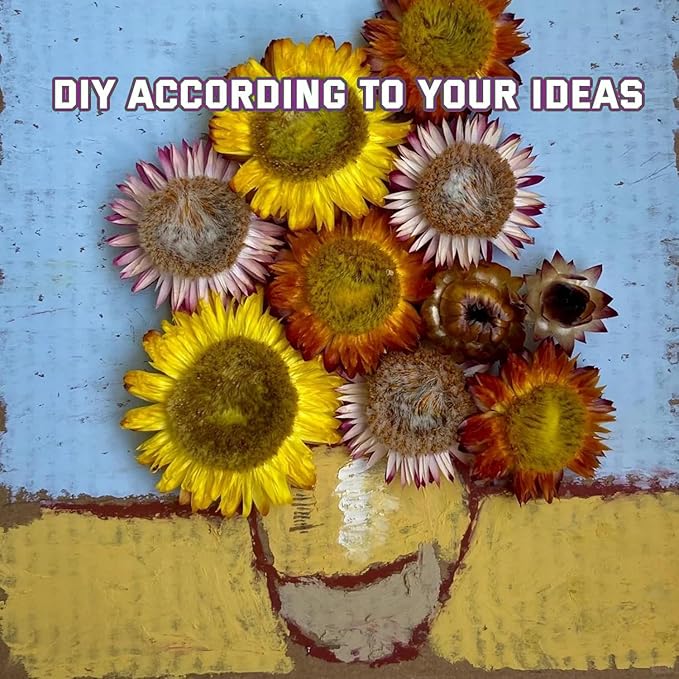 Natural Dried Flowers for Crafts, Mixed Daisies & Sunflower Heads, Chrysanthemum Petals for Candle Making, Wreaths, Wedding Decor, DIY Crafts (100-120)