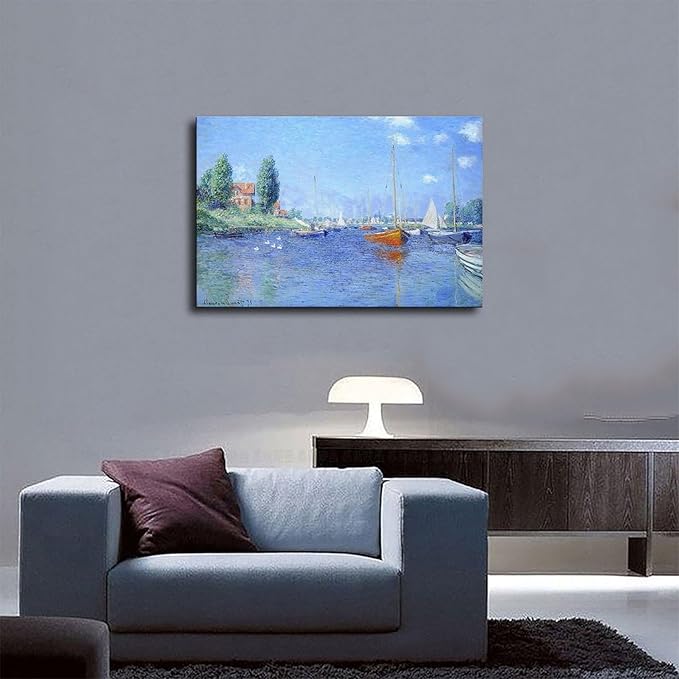 CFIOZYOS 40+ Monet Famous Print Posters Red Boats, Argenteuil by Claude Monet Impressionism Canvas Poster Wall Art Print Bedroom Decor Office Room Kitchen Decor Gift Unframe 24×36inch(60×90cm)