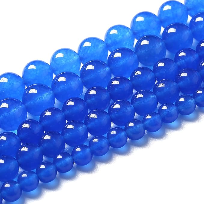 120pcs 6mm Natural Blue Jades Chalcedony Stone Beads Round Loose Spacer Beads for Jewelry Making DIY Bracelets 2 Strand 32"