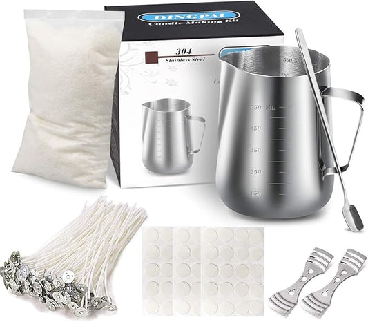 Candle Making Kit, Soy Wax DIY Candle Craft Tools Including Pouring Pot, Wicks, Wicks Sticker, 3-Hole Wicks Holder, Natural Soy Wax and Spoon