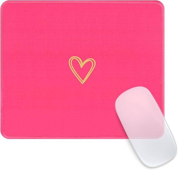 Seorsok Square Aesthetic Cute Heart Mouse Pad,Office Home Personalized Mouse Mat Design,Waterproof Funny Mousepad,Non-Slip Rubber Base Computer Mouse Pads for Wireless Mouse,Hot Pink