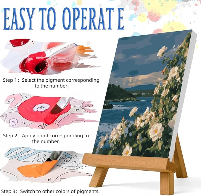 Paint by Numbers Kit for Adults Beginner,Coastal White Rose Paint by Number Kits Canvas Without Framed,Flower DIY Acrylic Oil Painting Adults Paint by Numbers Kits for Home Wall Decor 16x16 Inch
