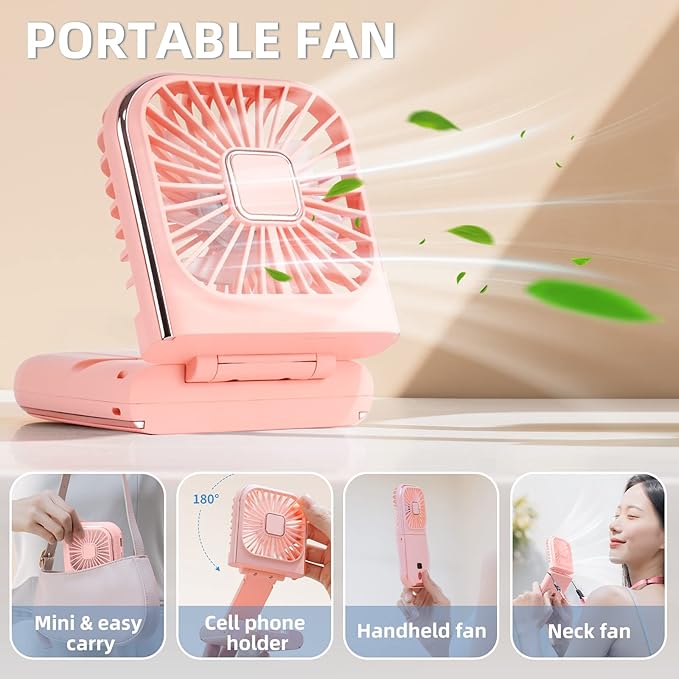 FADACHY Portable Fan Rechargeable, Mini Handheld Fan,Electric Personal Fan 3000mAh Battery Operated Hand Held Fan with Lanyard,Small Fan for Desk Office Outdoor Indoor