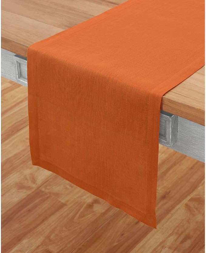 Solino Home Linen Pumpkin Table Runner 120 Inches Long - 100% Pure Linen 14 x 120 Inch Table Runner for Dining - Fete