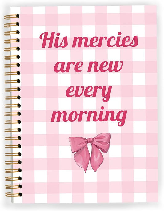 Coquette Pink Bow Christian Notebook, His Mercies Are New Every Morning Bible Verse Spiral Notebook 5.5x8.3, Preppy Aesthetic Journal for Women, Bible Journaling Spiral Journal