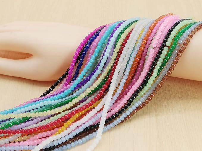 Pamir Tong 4mm Glass Beads Bulk for Jewelry Making 4700pcs Round Imitative Jade Beads Bracelet Loose Beads Set Crystal Seed Beads for Earry & Necklace Emroidery Beads for DIY Crafts