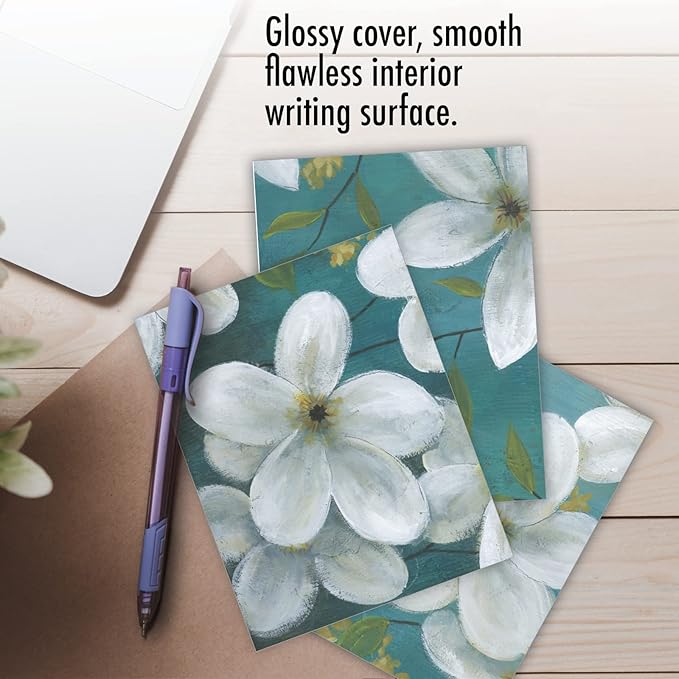 The Best Card Company - 10 Assorted Flower Cards Blank for Women (4 x 5.12 Inch) - All Occasion Floral Greetings Boxed - All that Jasmine M6020
