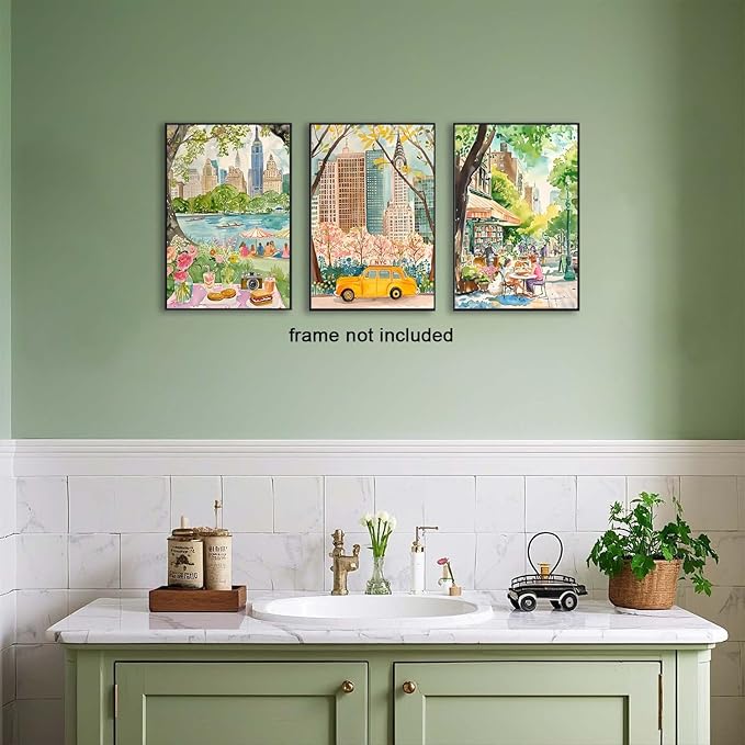 XLARTMY New York City Poster Travel Wall Art Canvas Watercolor NYC Central Park Landmarks Artwork Decor Painting Prints Pictures Set of 3 for Bedroom Living Room Bathroom Office 16x24in Unframed