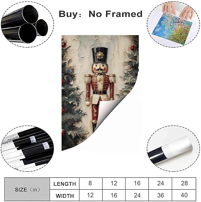 Nutcracker Soldier Vintage Christmas Art Holiday Doll Canvas Wall Art Traditional German Decor Red Uniform Soldier Prin Poster Indoor Decor for Home Offices Living Room Bedroom Dining Room farmhouse