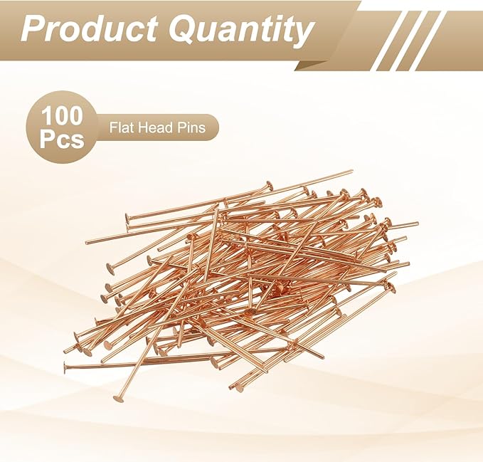 HARFINGTON 100pcs Flat Head Pins 0.94" 24mm Needles Bulk for Earring Pendant Necklace Bracelet Charm Jewelry Making Findings DIY Craft, Rose Gold