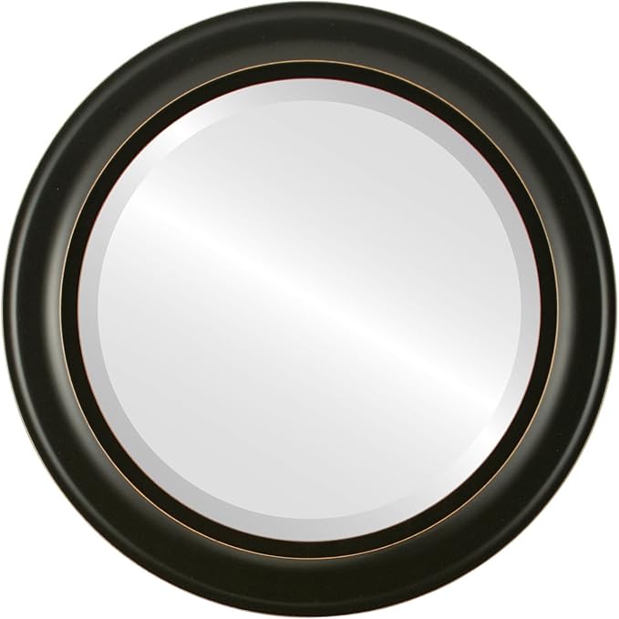 OVALCREST Round Beveled Wall Mirror for Home Decor - Messina Style - Rubbed Black - 27x27 Outside Dimensions