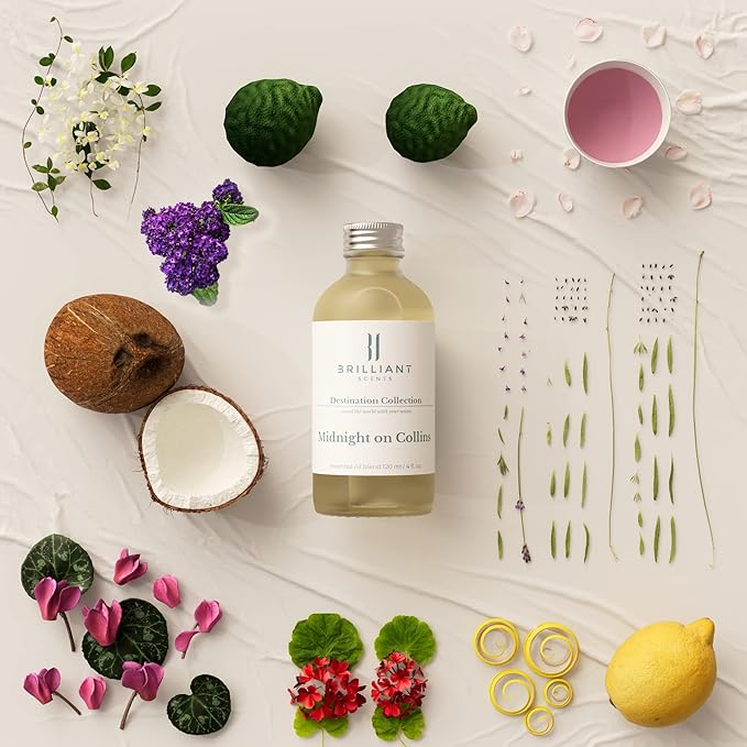 Brilliant Scents Midnight on Collins Fragrance Oil 120ml - Premium Diffuser Oil for Home, Office, Hotels - Long Lasting, Plant-Based, Meets IFRA Standards, USA-Made - Clean Floral Scent
