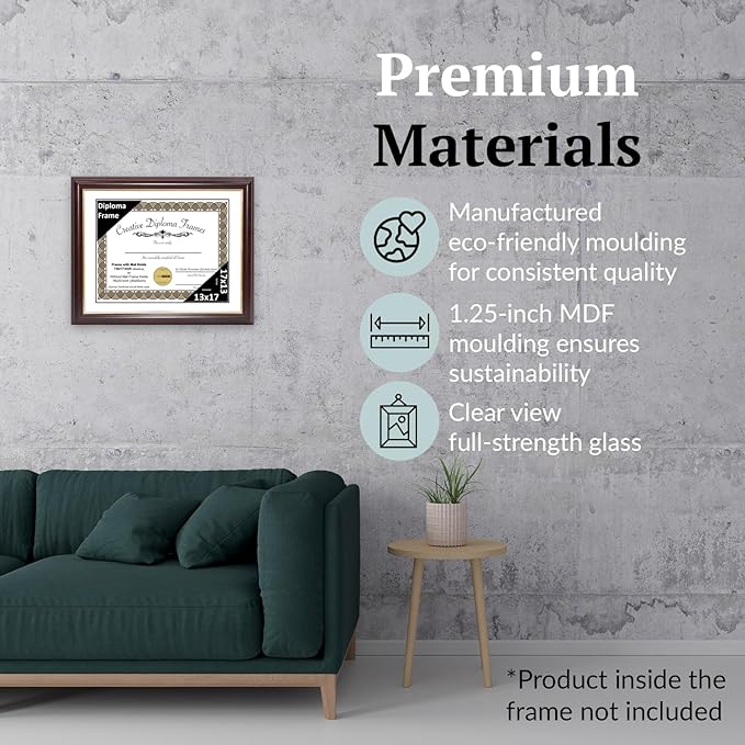 Creative Picture Frames 13x17 Mahogany Gold Rim Diploma Frame with White Mat Glass and Installed Wall Hangers | Frame Holds 16x20 Media without Mat