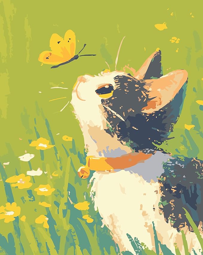 Paint by Numbers Kit for Adults Beginner,Butterfly Cat Wildflowers Easy Paint by Number Kits Canvas Without Framed,DIY Acrylic Oil Painting Adults Paint by Numbers Kits for Home Decor 16x20 Inch