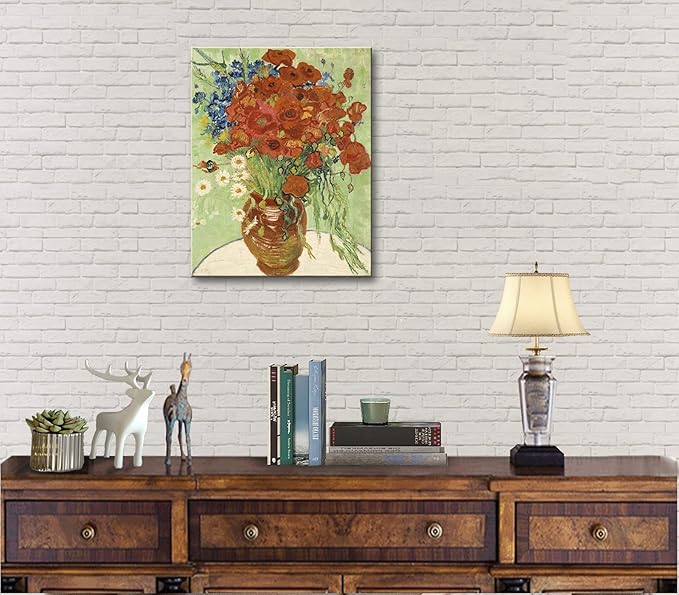 msspart Red Poppies and Daisies by Vincent Van Gogh, Floral Oil Paintings Reproduction Flowers Pictures Artwork, Canvas Wall Art Print for Home Decoration - 12"x16"