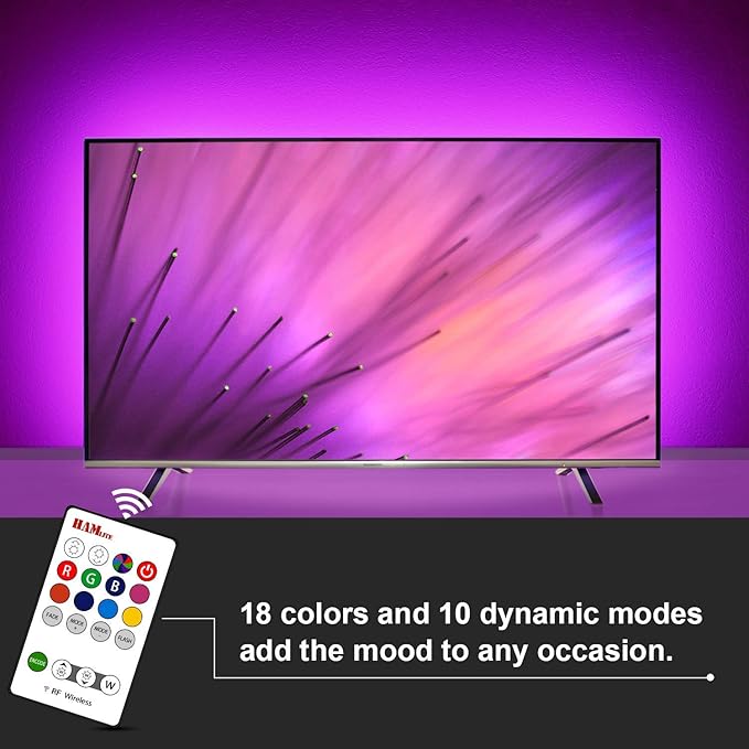 HAMLITE TV Bias Lighting 6500K True White for 70 72 75 80 82 85 Inch TV, 18Ft USB TV LED Backlight with RF Remote Cover 4 Sides Behind TV Background Room Decor Gaming Light for Men Ambient Mood Light