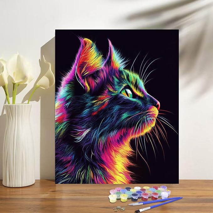 obterie Cat Paint by Numbers Kit for Adults Beginner Animal Oil Painting Kit Adult Paint by Number Kits on Canvas DIY Painting for Beginners Art by Numbers for Gifts Home Wall Decor 16x20 Inch