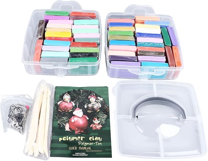 50 Colours Modelling Clay Set, Polymer Clay Starter Kit with 5 Sculpting Tools, Safe Air Dry Clay for Kids, DIY Lightweight Soft Mouldable Art Craft Material for Child