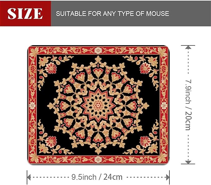Square Mouse Pad Floral Carpet, Personalized Premium-Textured Custom Mouse Mat Design, Washable Mousepad Cloth, Non-Slip Rubber Base Computer Mouse Pads for Wireless Mouse
