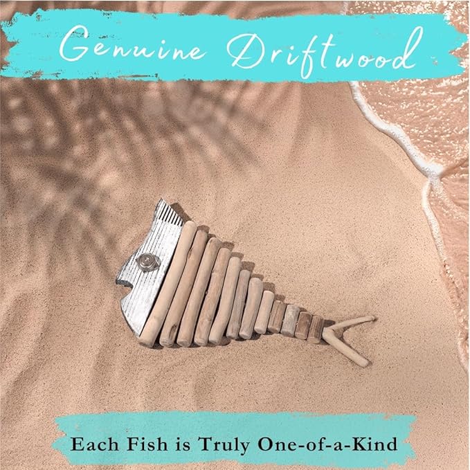 Mint Bucket Brands Driftwood Fish Nautical Wall Decor - 18" x 10" Handmade Wooden Rustic Coastal Wall Art for Living Room, Bedroom, Office, Bathroom - Ocean Beach Decoration (Misty)